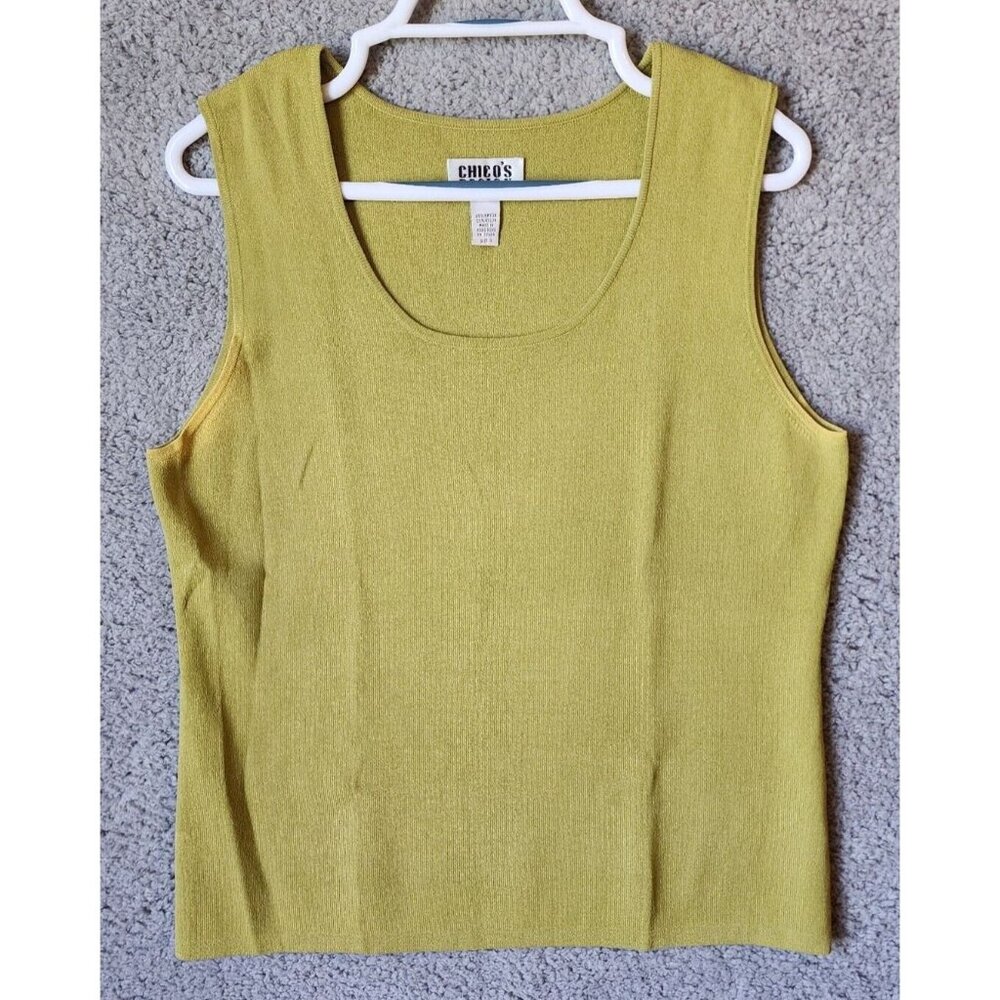 Vtg Chico's Design Women's Sleeveless Tank Top Ribbed Knit Olive Green Sz 3 (XL)